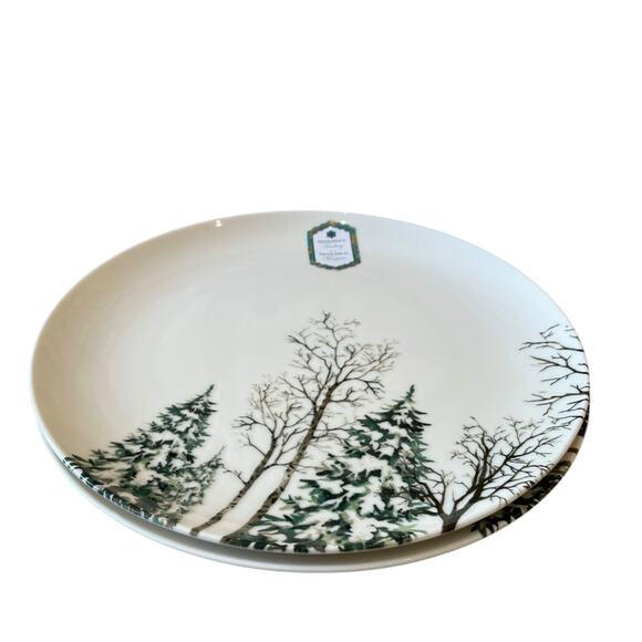 Intesa Home Christmas Pine Tree Dinner Plates 10.5in Green White Set of 2 NEW - Picture 5 of 10